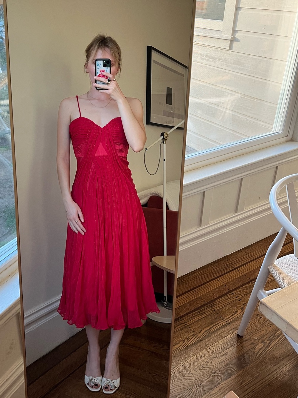 Nina Austin Red Spaghetti-Strap Midi Dress